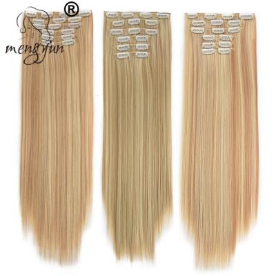 China Big Curl 18 Colors 16 Clips Long Straight Synthetic Hair Extensions Clips In Black Brown High Temperature Fiber Wig 6pcs/set for sale