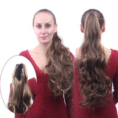 China Cheap Factory Price Pony Tails Hair Ombre Claw Clip Ponytail Wigs Long Wavy Spring Curl Hair Synthetic Curly Claw Ponytails for sale