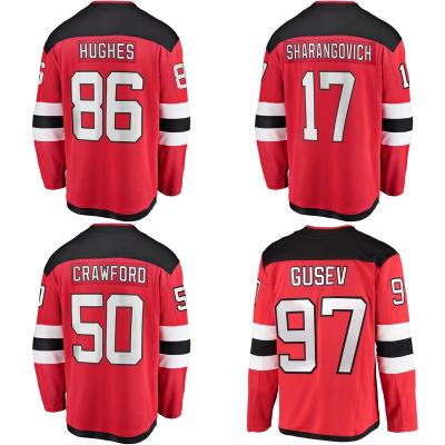 China Shirts & Custom Tops Ice Hockey Jersey New Jersey City Stitched Mens Red Devils Team Uniform #86 Jack Hughes #17 Sharangovich Wholesale for sale