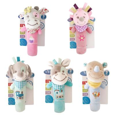 China Animal Type Cute Soft Baby Toy Cartoon Animal Hand Rattle Plush Toy for sale