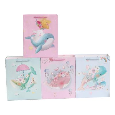 China Recycled Materials Animals Paper Bag Cute Whale Rabbit Printing White Cardboard Shopping Bag Clothing Shoes Gift Packaging Custom Logo Paper Bag for sale