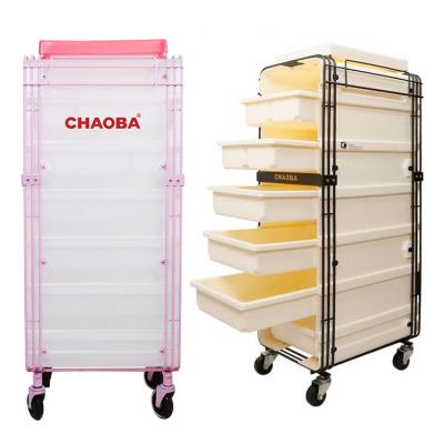 China Multi Drawers High Glossy European Style Metal Sight Modern Hair Diaper Cart Beauty Salon Trolley With Dryer Racks for sale