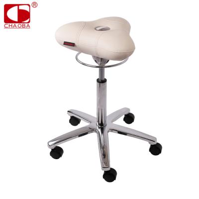 China Modern Luxury Design OEM Adjustable Salon Cutting Swivel PU Leather Saddle Stool Rolling Barber Chair for sale