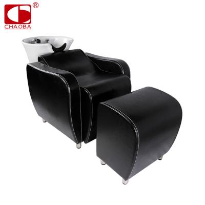 China OEM modern high quality hairdresser leather backwash unit fix hair wash salon shampoo chair for sale