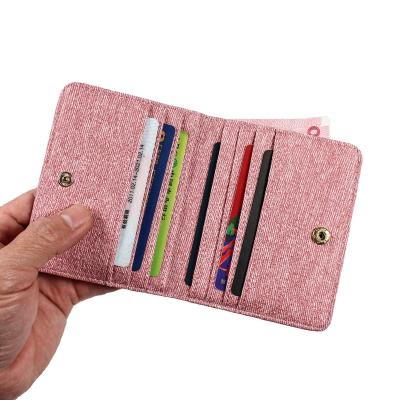 China Simple Pattern Unisex Leather Wallet Denim PU Short Purse For Youth Credit Card Holder Dollar Money Bag KQ22101 for sale