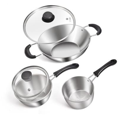 China Sustainable Cooking Pot Set Stainless Steel With Glass Lid High Quality Multifunction Cooking Bowl for sale