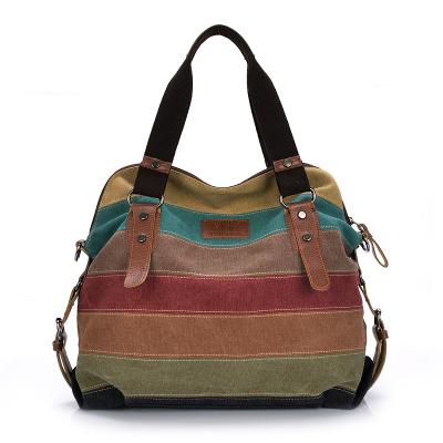 China Lady Canvas 2021 New Fashion Tote Bag Ladies Quilting Handbag Hit Color Striped One-Shoulder Bag for sale