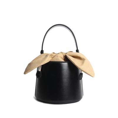 China Fashion Genuine Leather Bucket Bag Women Handbags New Bow Knot Single Shoulder Messenger Portable Female Bag for sale