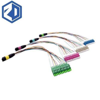 China Data Center Factory Super 12 Quality 0.9mm Colored Fiber Optic Cable With MPO And LC Fanout Connectors for sale