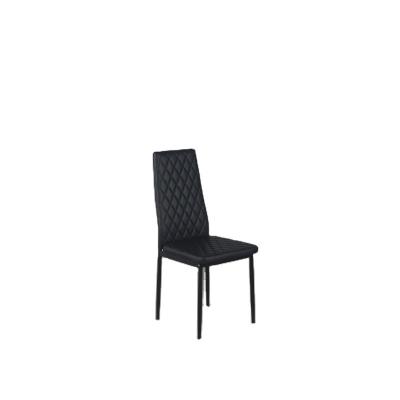 China China Manufacture Non-Folding Black Diamond Plaid Chair Comfortable Black Dining Chair Lectroplate Leather Chair for sale