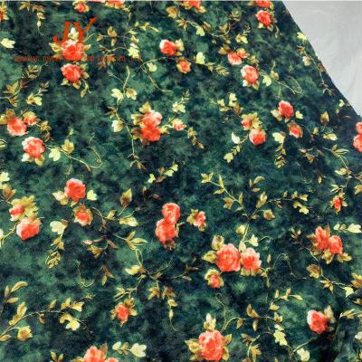 China Small viable flower with dark green ground elastic velvet fabric in ready goods as well as free sample for sale