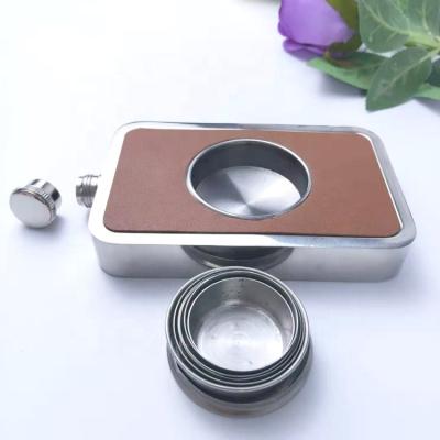 China 8OZ Alcohol Stainless Steel PU Leather Hip Flask With Shot Glass for sale