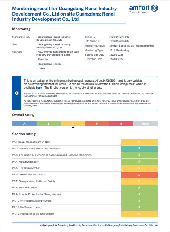 BSCI - Guangdong Renel Industry Development Co., Ltd.