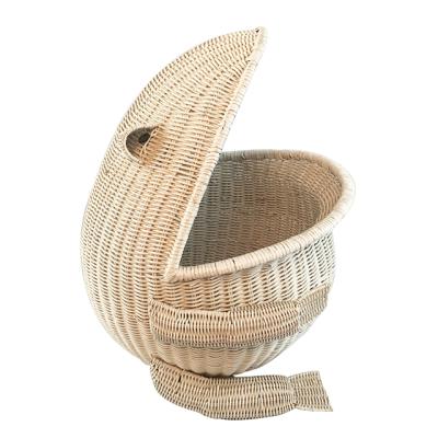 China Sustainable Custom Natural Round Animal Rattan Cosmetic Storage Box Clothes Storage Basket for sale