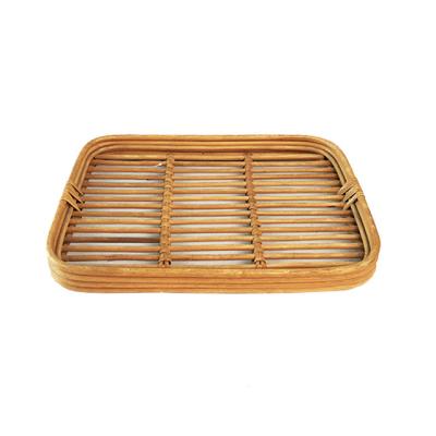 China eco-friendly & Pure Handmade Single Pole Bamboo Rectangular Rattan Table Top Renel Serving Trays for sale