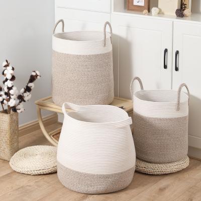 China Renel Sustainable Fabric Storage Baskets Foldable 100% Cotton Rope Laundry Hamper for sale