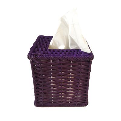 China eco-friendly & Factory Price Pure Handmade Purple Renel Square Bamboo Woven Tissue Box Bamboo Holder for sale