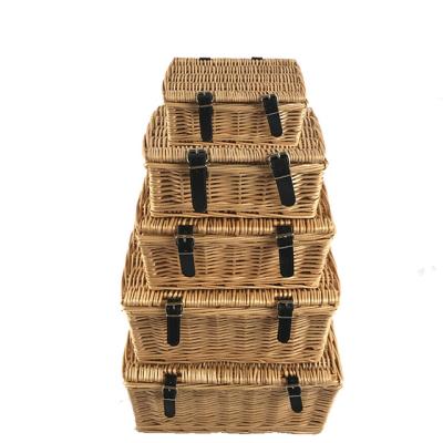 China Viable Wicker Craft Wholesale Willow Hamper Set Woven Wicker Handmade Gift Storage Picnic Basket for sale