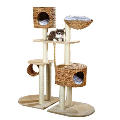 China Renel Sustainable Pet Products Natural Wooden Banana Leaf Luxury Cat Tree for sale