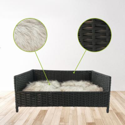 China Travel Renel Custom Pet Furniture Luxury PE Rattan Dog Sofa With Soft Cushion for sale