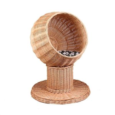 China Travel Renel Customized Natural Rattan Woven Cute Dog Cat Bed With Cushion For All Season for sale