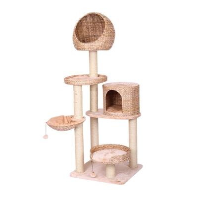 China Renel 5 Layers Plush and Banana Leaf Weave Handmade Sustainable Pet Cat Scratcher Tree for sale