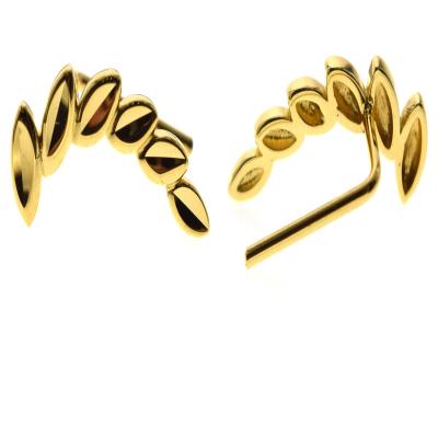 China Wholesale Fashionable Hot Sale Fashionable Women's 18K Yellow Gold Foil Ear Climber Solid Stud Earrings With Low Price for sale