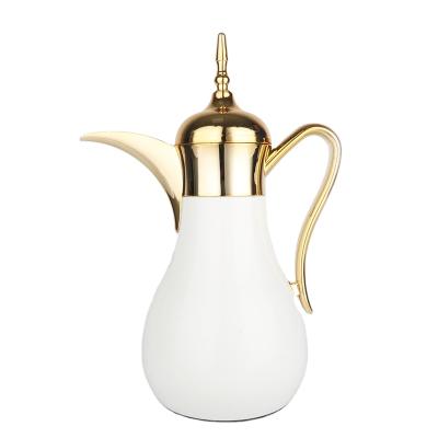 China PORTABLE Premium 0.7L Porcelain White Metal Dallah With Inner Glass Arabic Coffee Pot for sale