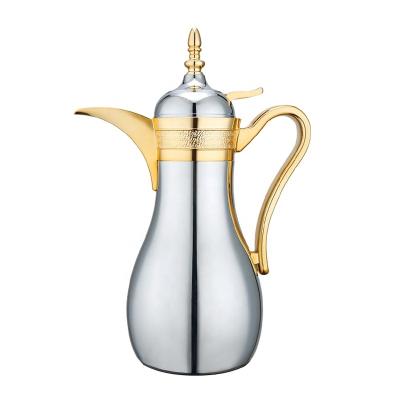 China WITH LID Luxury 1 Liter Gold Dallah Thermal Bottle High Quality Silver Coating Insulation For Arabic Coffee for sale