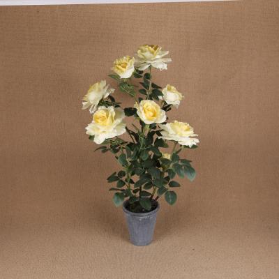 China Decoration For All Occasion Wholesale Yellow Silk Rose Potted Flowers Wedding Decoration With Flowers for sale