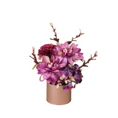 China With Silk Flower Wedding High Quality Purple Artificial Dahlia Wholesale Potted Artificial Dahlia Plant Decoration Plant Pot Layout for sale