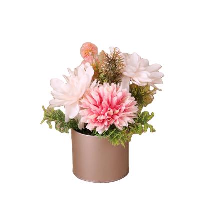 China With pot layout hot sale can be customized pink and white mixed pot of artificial flower flower arrangement for sale