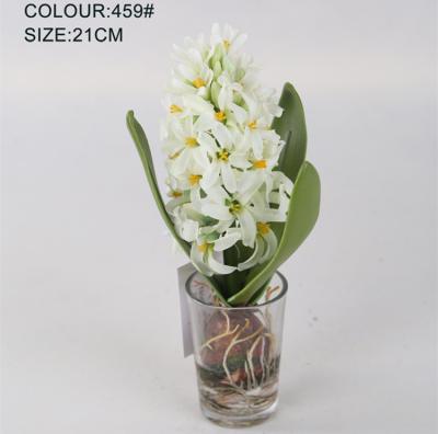 China Celebration Artificial Hyacinth Cream Hyacinth Flower With Water In Glass Cup for sale