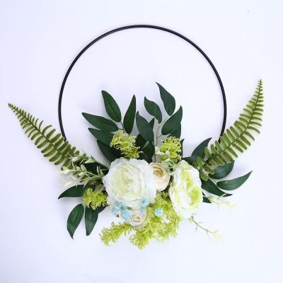 China Decoration For All Occasion Plant Simulation Colorful Ring Rose Metal Wall Hanging Silk Artificial Flower And Penoy Grass And Leaves for sale