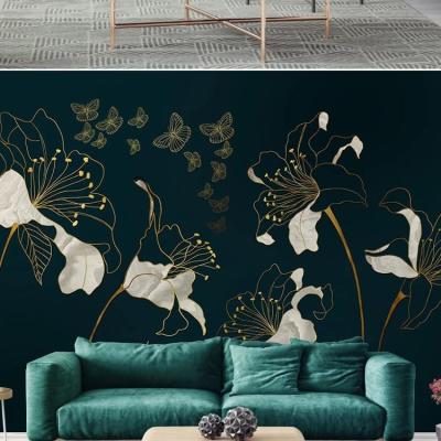 China Luxury gold relief lines flower background luxury modern light Nordic wallpaper for sale