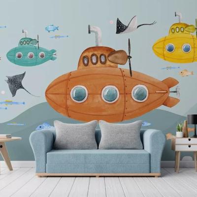 China Modern original hand-painted HD cartoon submarine water world children's room background wall wallpaper for sale