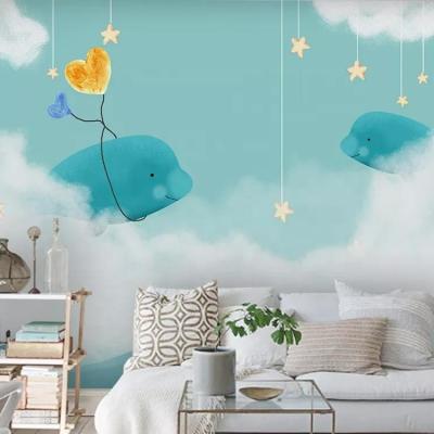 China Children's Room Whale Love Sea Girl Bedroom Cartoon Hand-painted Modern Minimalist Wall Painting for sale