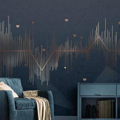 China Luxury modern minimalistic sound wave abstract gold geometric light curve background wall wallpaper for sale