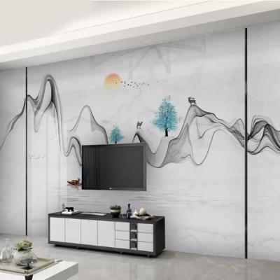 China New Simple Modern Chinese Jazz White Mountain Marble Pattern Wall Art Hand Painted Art Wallpaper for sale