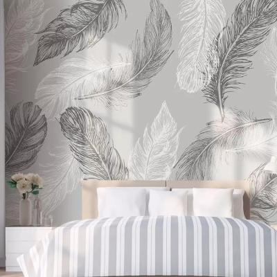 China Small fresh hand-painted Nordic minimalist feather bedroom wall wallpaper for sale