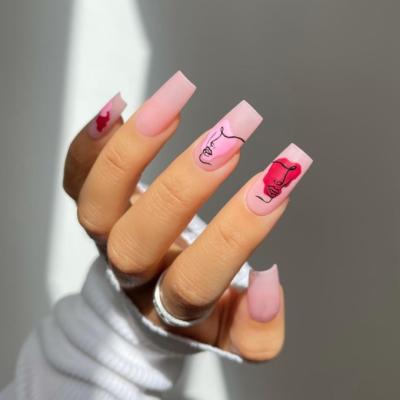 China OEM New Design Red Face 3D Ballerina Coffin Coffin Press On False Nails Full Cover Ins Artificial Nail ABS 24pcs/box Full for sale