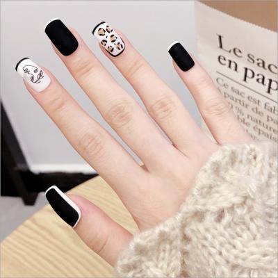 China Design New 3D Matte Leopard Girl Face Design OEM Shorts Square Press On False Nails Full Cover Ins Artificial Nails ABS Full for sale