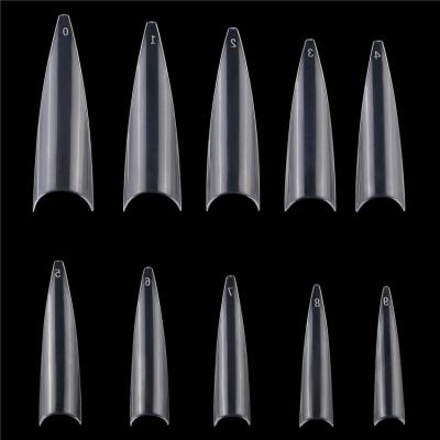 China DIY Nail Art 500pcs Long ABS Nail Tips Stilettos Transparent Half Pointed Cover Long Pointed False Nails Woman Nails for sale