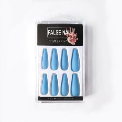 China Art Matte Color Artificial Fingernails Full Cover Coffin Fingernail 20pcs/box Design Fingernail Tips ABS Fake Size Long for sale