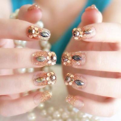 China Long Lasting Glitter Gold 24pcs/designs Artificial Fake Nails Press On Head Full Nail Cover Square Nails for sale