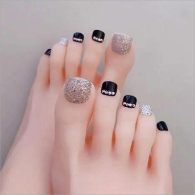 China DIY Nail Art 24pcs/box Blue Tip Toe Nails Nail Art False Full Cover ABS Artificial Foot Press On Nail Tips For Woman Foot Nails Beauty Box for sale