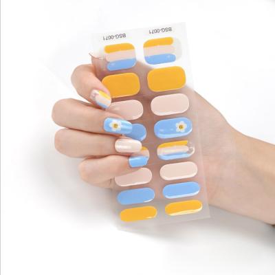 China Nal Art Decoration Wholesale New Korean 16 Tips Designs Semi Cured Gel Nails Sticker LED UV Lamp Custom Nail Strips With Wooden Stick Nail File for sale