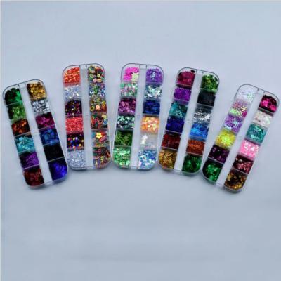 China Nail Art Decoration Hot Sale 12 Grids Colorful Holographic Iridescent Glitter Snowflake Iridescent Slice Shapes Sequin Nail Art Decoration Wholesale Supplie for sale