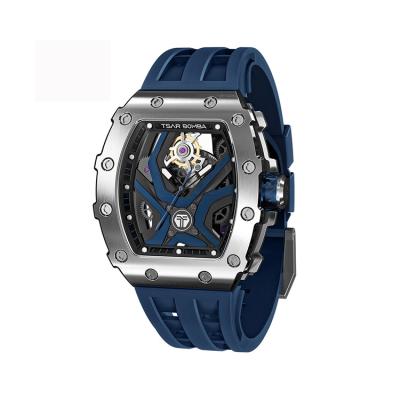 China Hollow Out 2021 New Silicone Strap Alloy Case Skeleton Mechanical Automatic Wrist Watches For Men for sale