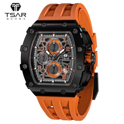 China HOT Selling Mens Watches Auto Date Fashion Sport Silicone Strap Luxury Quartz Wristwatch For Men's TSAR BOMBA Watch for sale